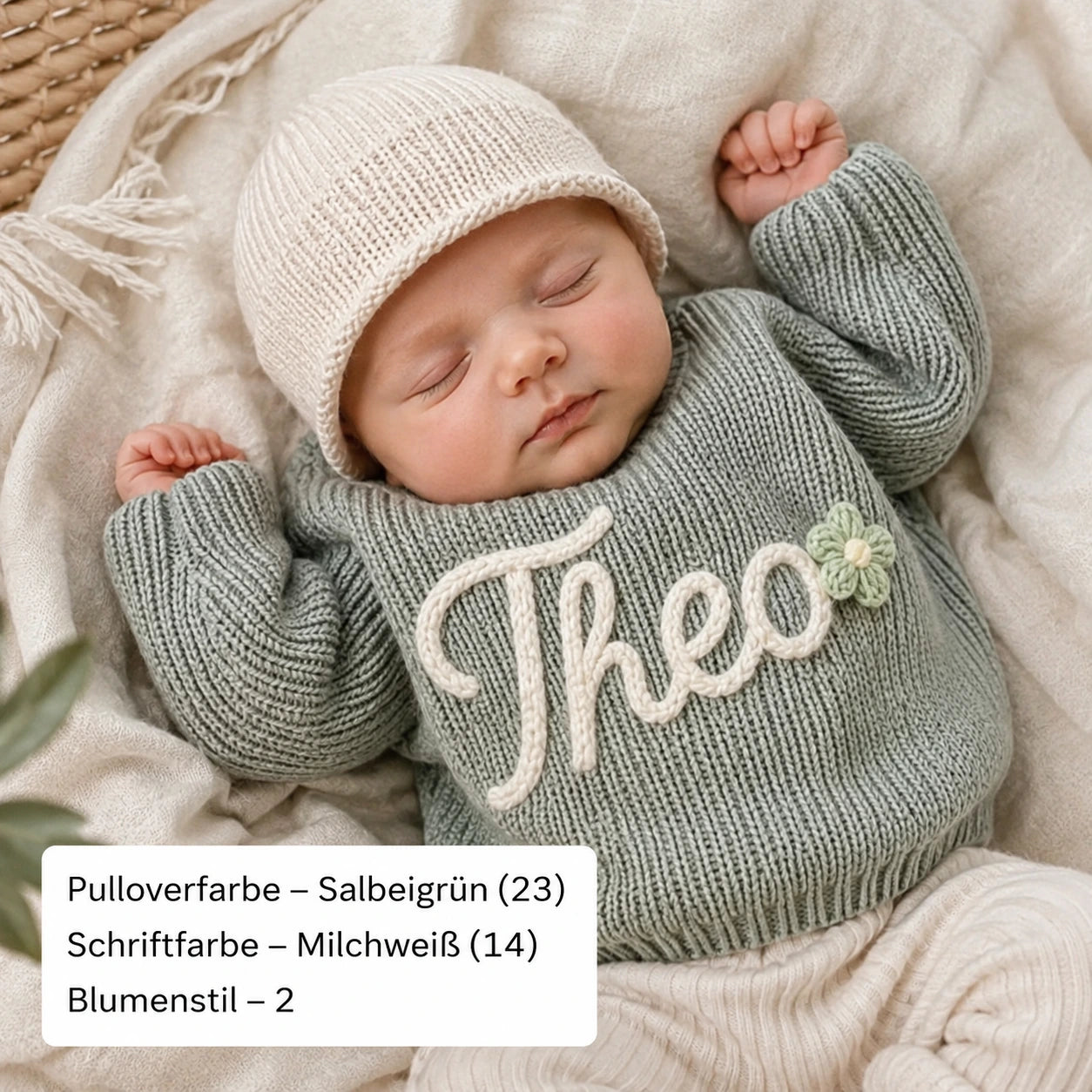 Handgestrickter, personalisierter Pullover