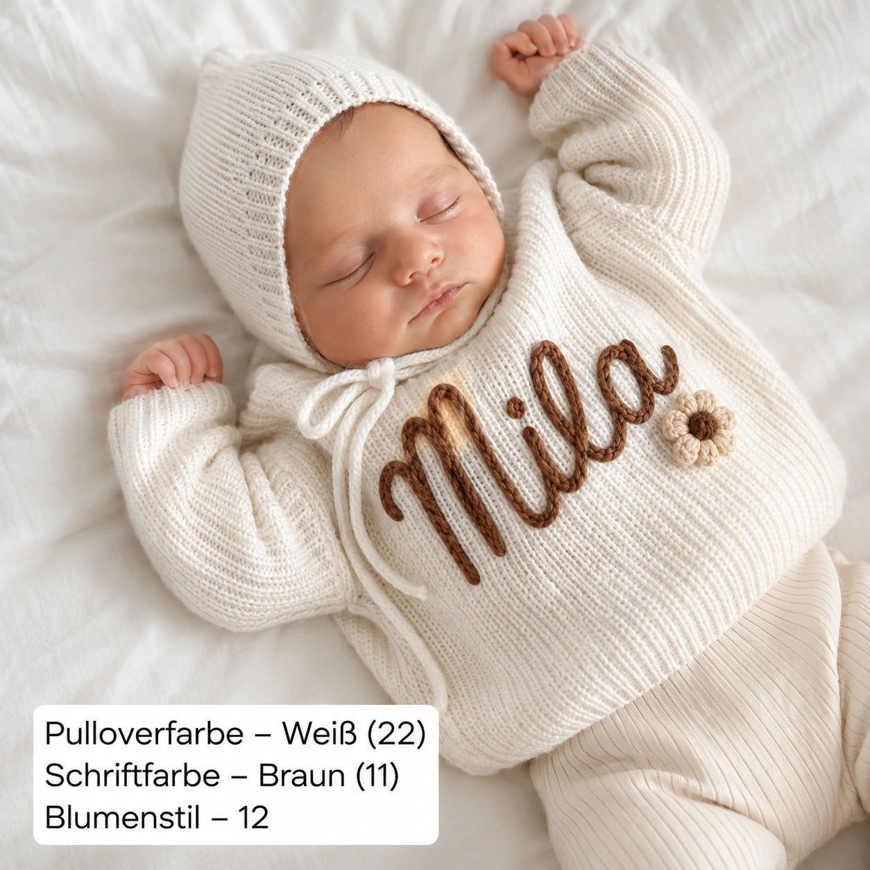 Handgestrickter, personalisierter Pullover