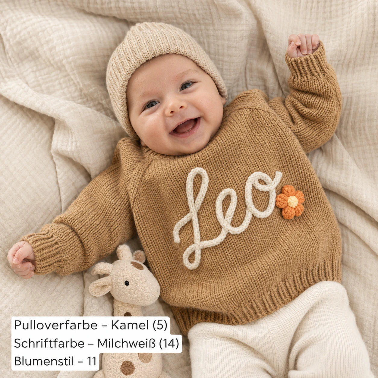Handgestrickter, personalisierter Pullover